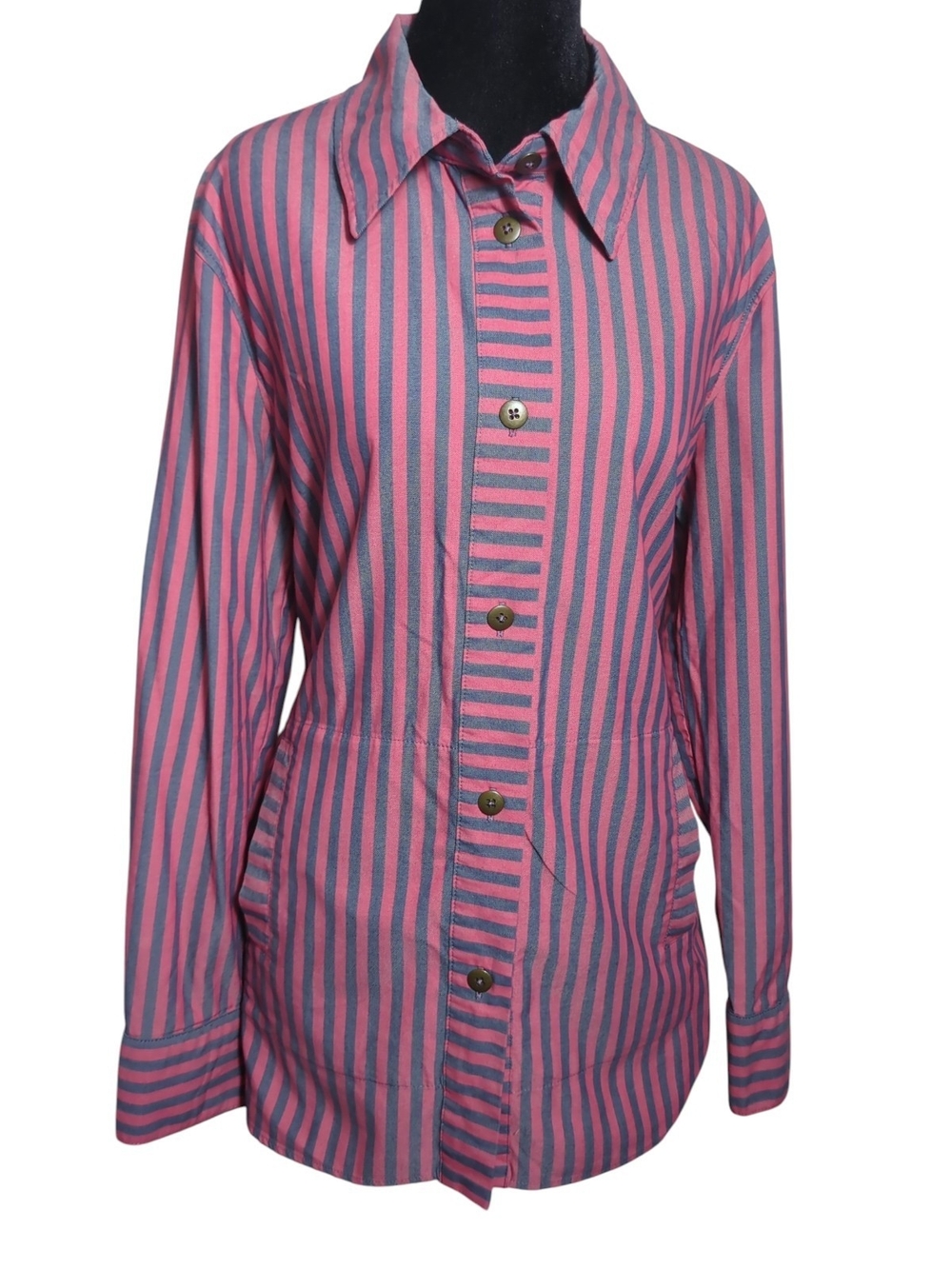 CAbi Pink and Blue Striped Utility Jacket
